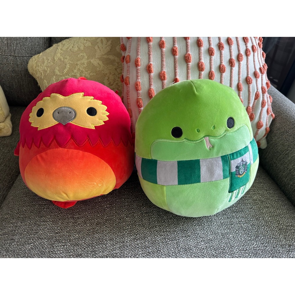 Squishmallows Harry Potter Fawkes Phoenix and Slytherin Snake Plush Bundle 8 in